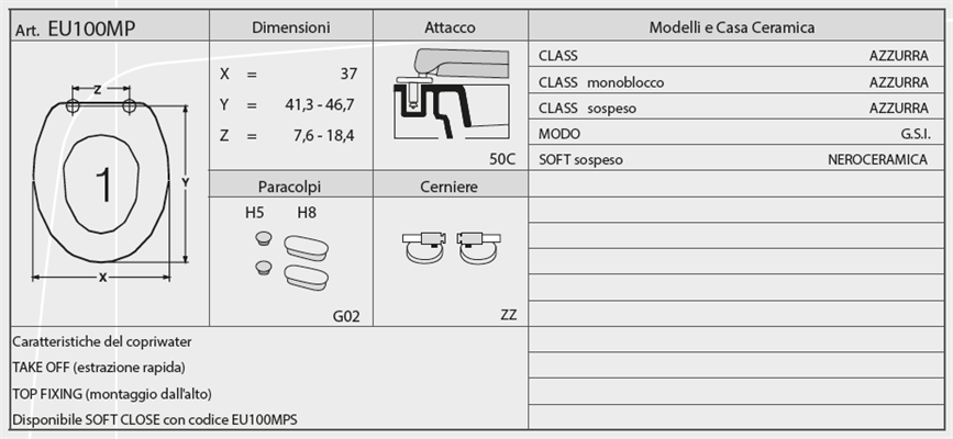 EU100MP SEDILE T/IND.(GSI CITYNEW-MODO)(CATALANO ROMA)