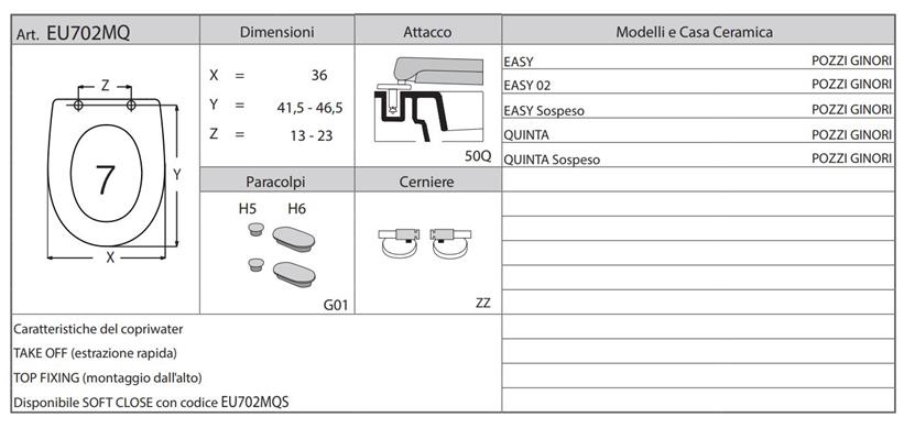 EU702MQ SEDILE T/IND.EASY-EASY02 T.-SOSP.-QUINT T.-SOSP.